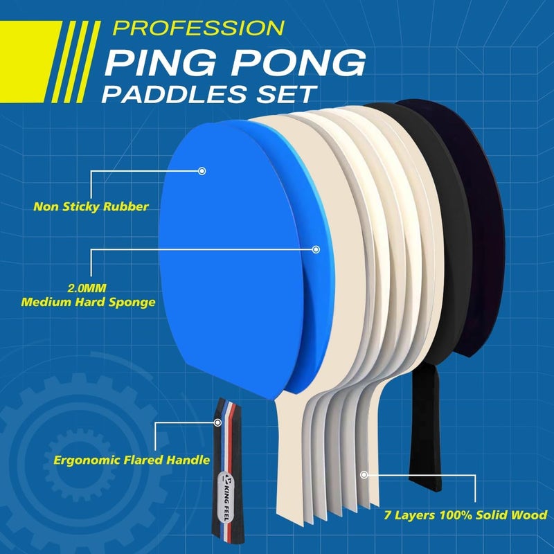 KINGFEEL Ping Pong Paddles Set of 4 Premium Table Tennis Rackets 3-Star Ping Pong Balls(8) with Ping Pong Paddle Case Professional Table Tennis Paddles Set for Indoor & Outdoor Games - Image 2